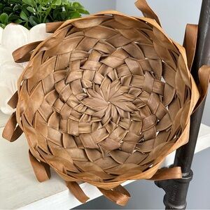 Vintage BOHO Handmade Palm Frond Basket Woven Round Basket Hawaii Palm Trees